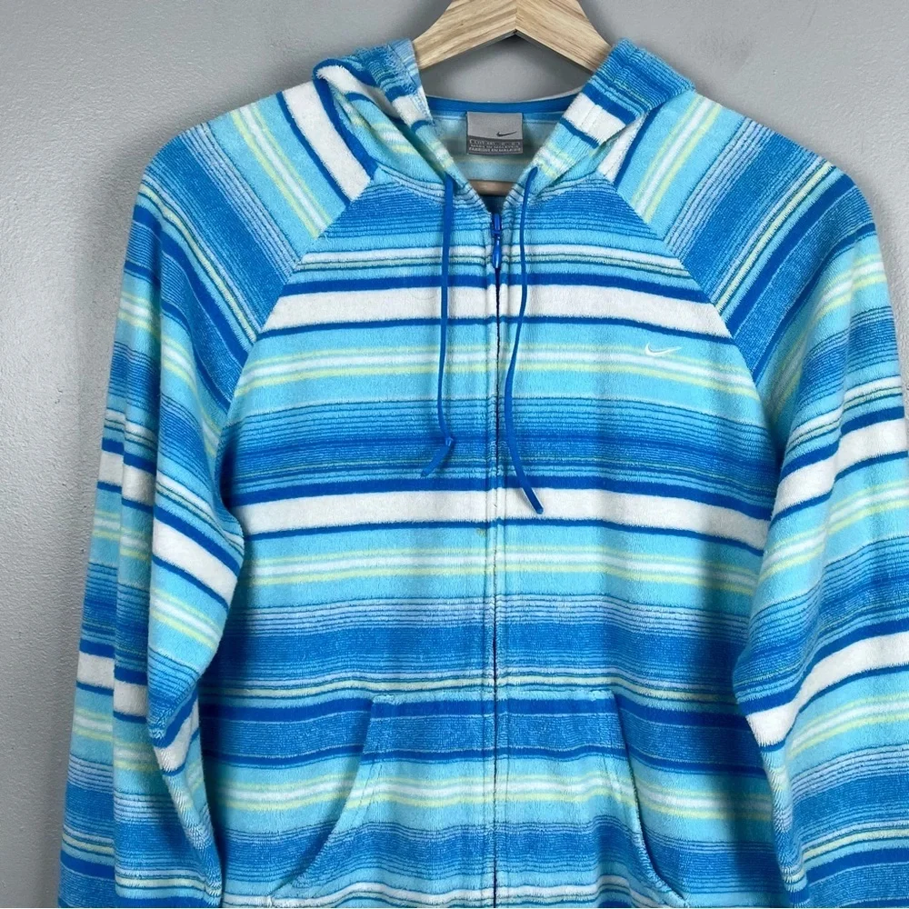 Nike Youth Girls Striped Soft Terry Cloth Full-Zip Jacket Size L; Beach, Casual